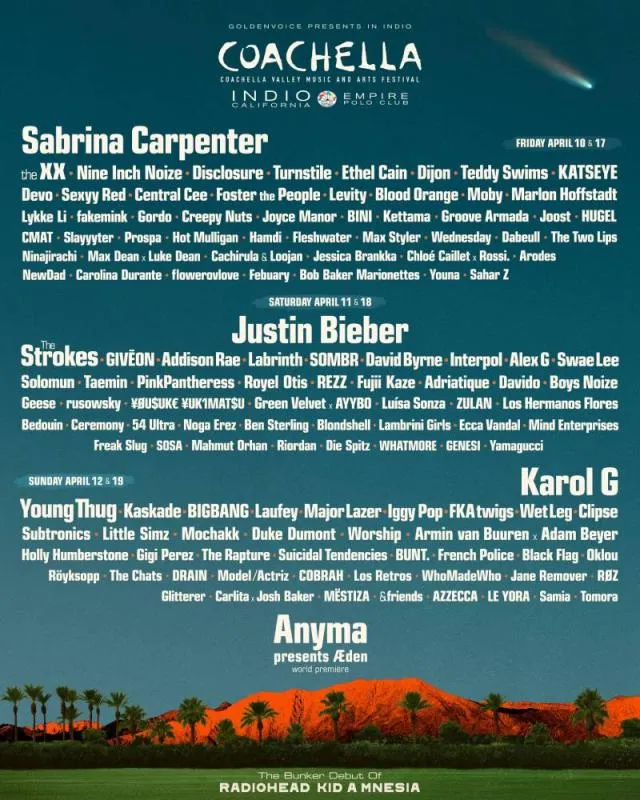 Cartelera oficial de Coachella 2026. / Coachella