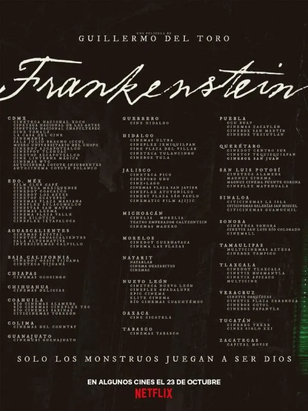 Lista de salas para ver Frankenstein en México. / Pimienta Films