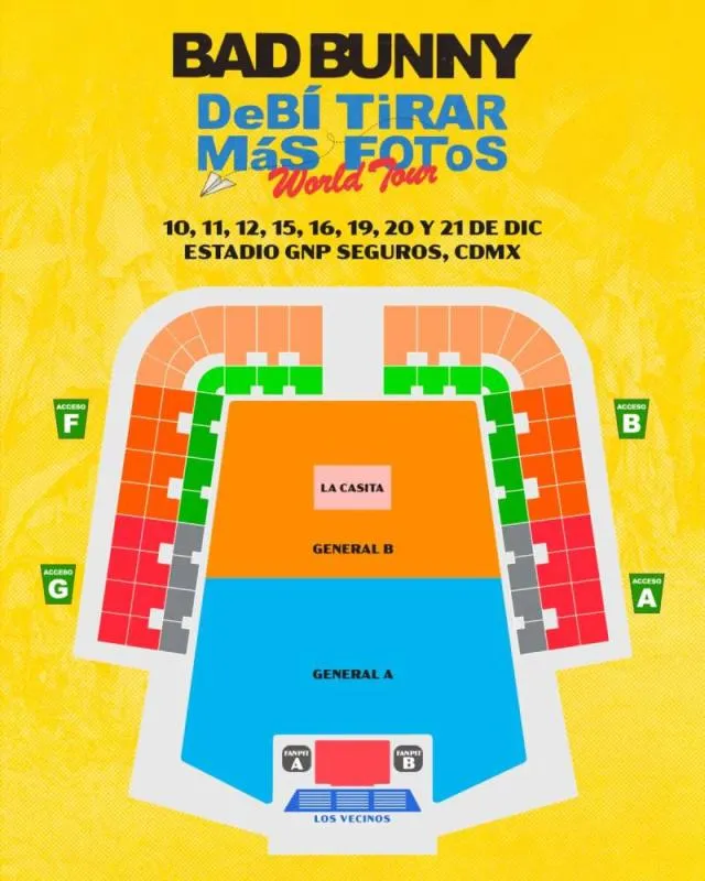 Mapa del concierto de Bad Bunny en el Estadio GNP / Ocesa