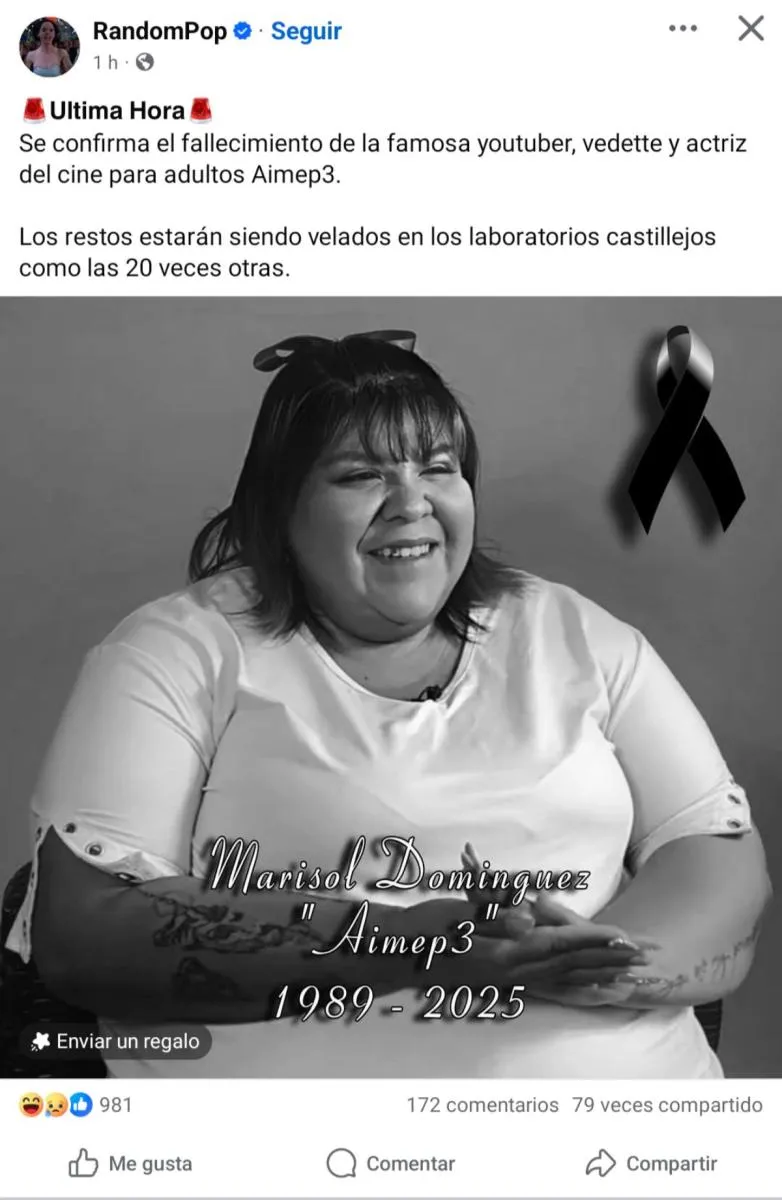 Los rumores de su muerte no los pudo desmentir por estar internada / FB: @AimeP3MarisolDominguez