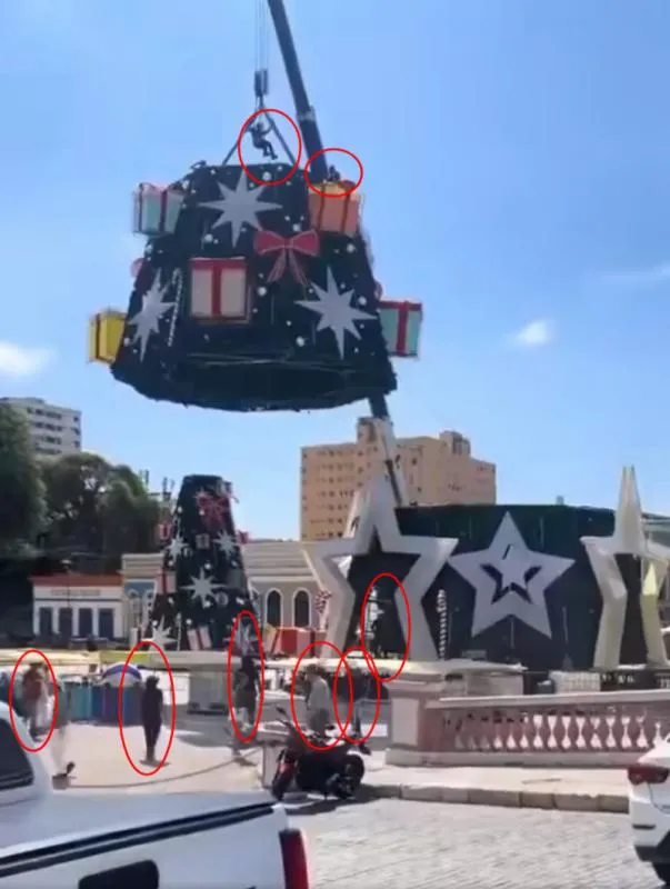 Varias personas estaban laborando al momento del armado del árbol / Redes Sociales