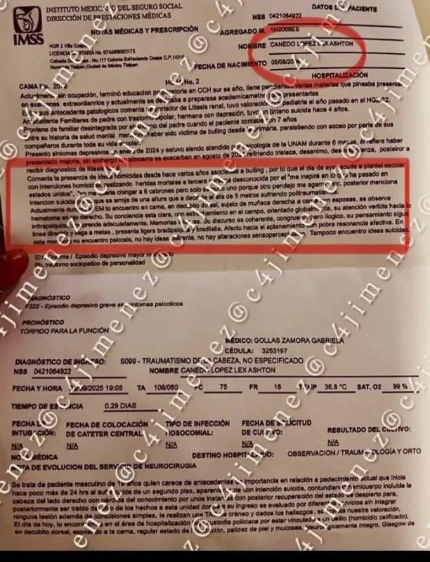 El reporte médico del estudiante reveló parte de sus problemas de salud mental / X: @C4jimenez