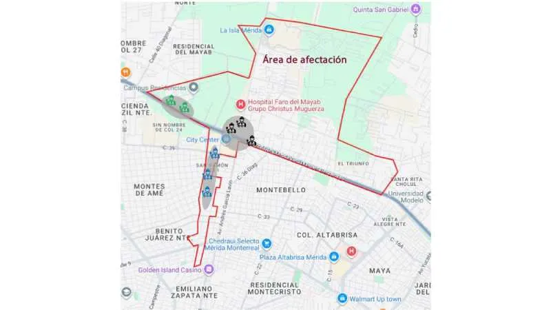 Este es el mapa de colonias afectadas por el apagón/Gobierno Yucatán