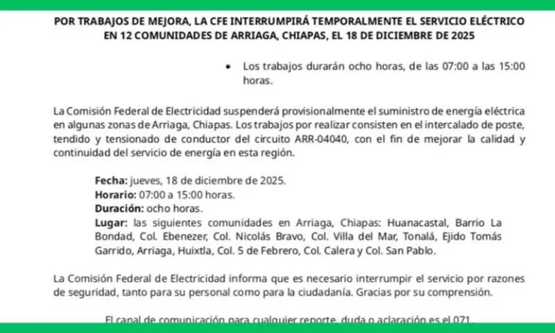 Este fue el comunicado de prensa de CFE para anunciar los cortes/CFE