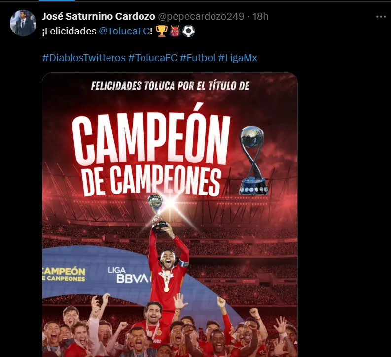 Así felicitó Cardozo a los Diablos Rojos por su título