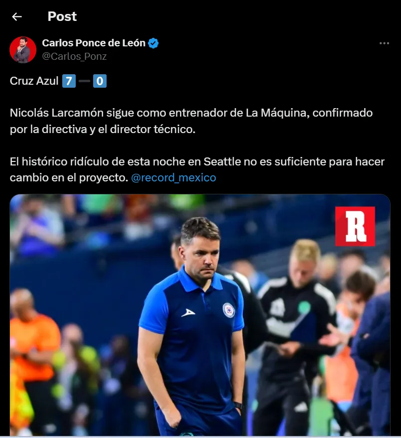 Larcamón se mantiene al frente de Cruz Azul