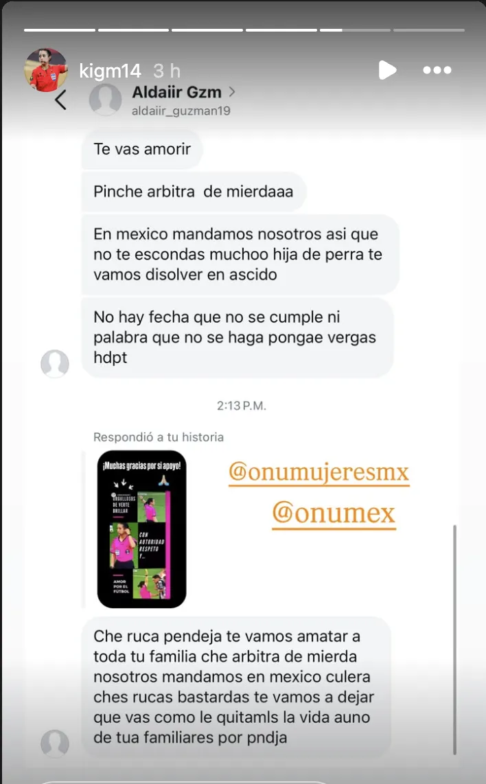 Los mensajes que recibió la árbitra | CAPTURA