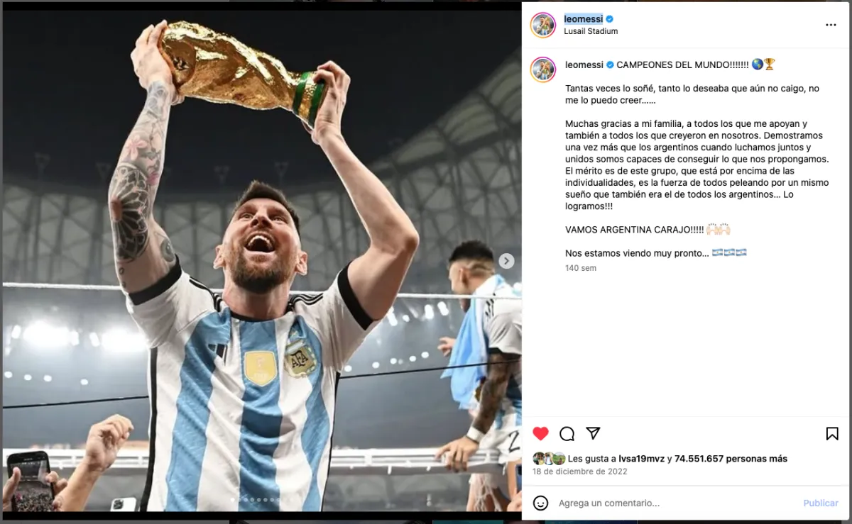 Messi mantiene el récord del posteo con más me gusta
