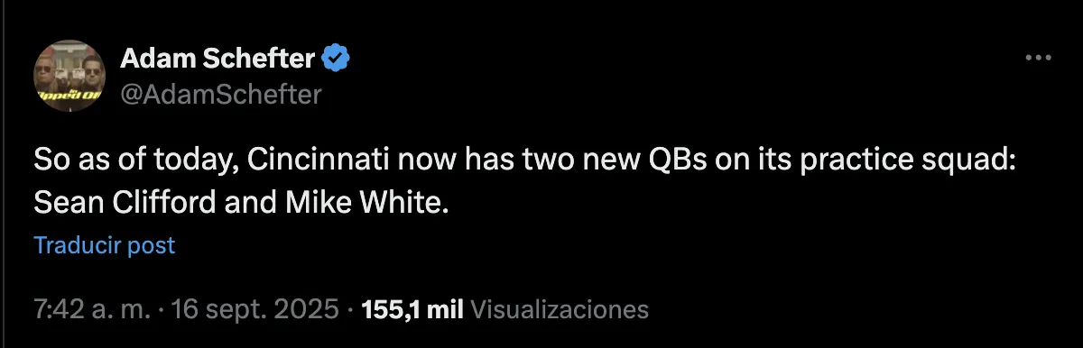 Schefter confirmó a los dos nuevos QB´s de Bengals | CAPTURA