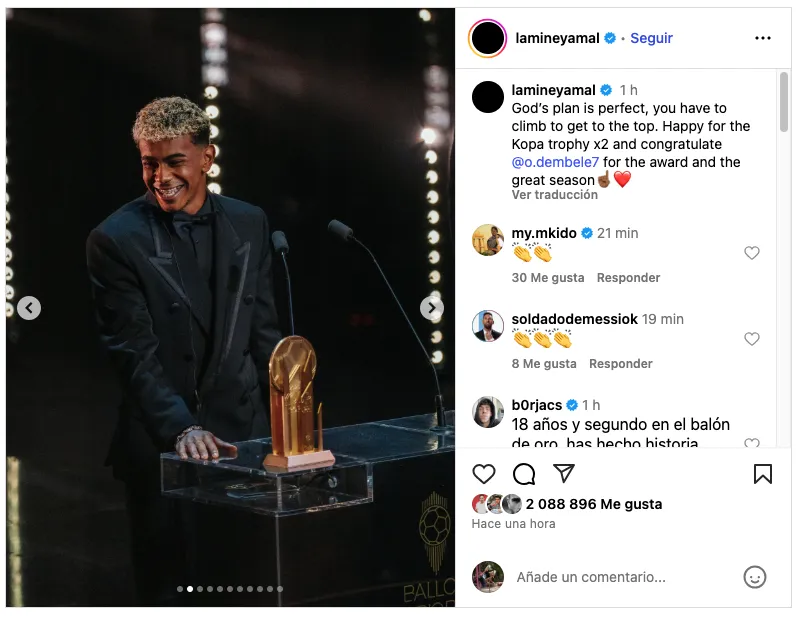 Así fue la publicación de Lamine