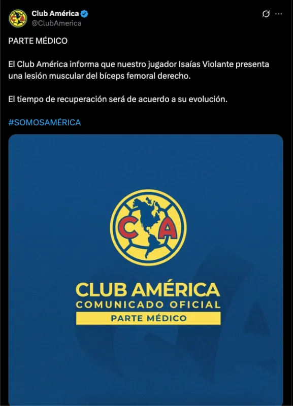 El comunicado de América sobre la lesión de Violante | @ClubAmerica
