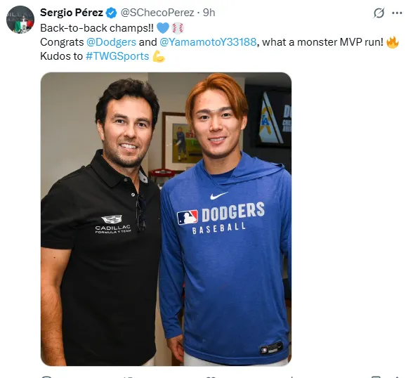 Checo Pérez presumió su foto con Yamamoto