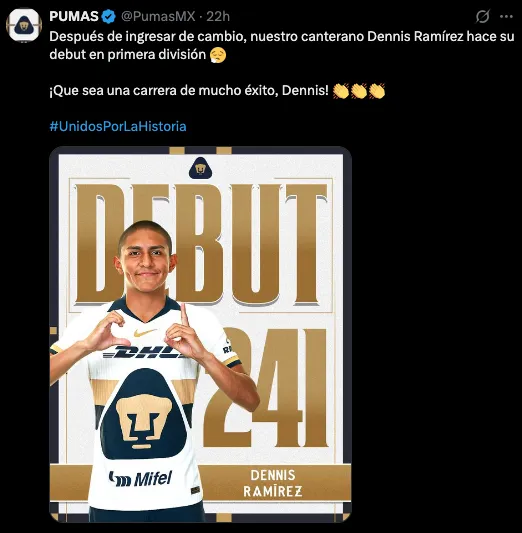 Dennis Ramírez, debutante con Universidad | @PumasMX
