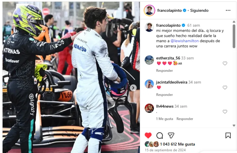 Colapinto ha externado su admiración por Hamilton
