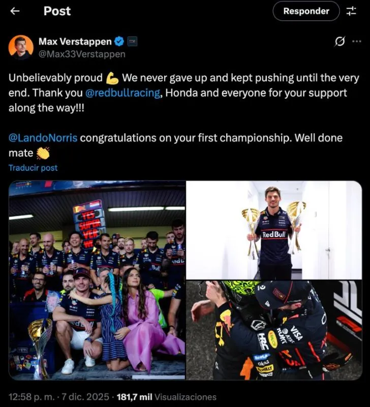 El mensaje de Verstappen | Captura de pantalla