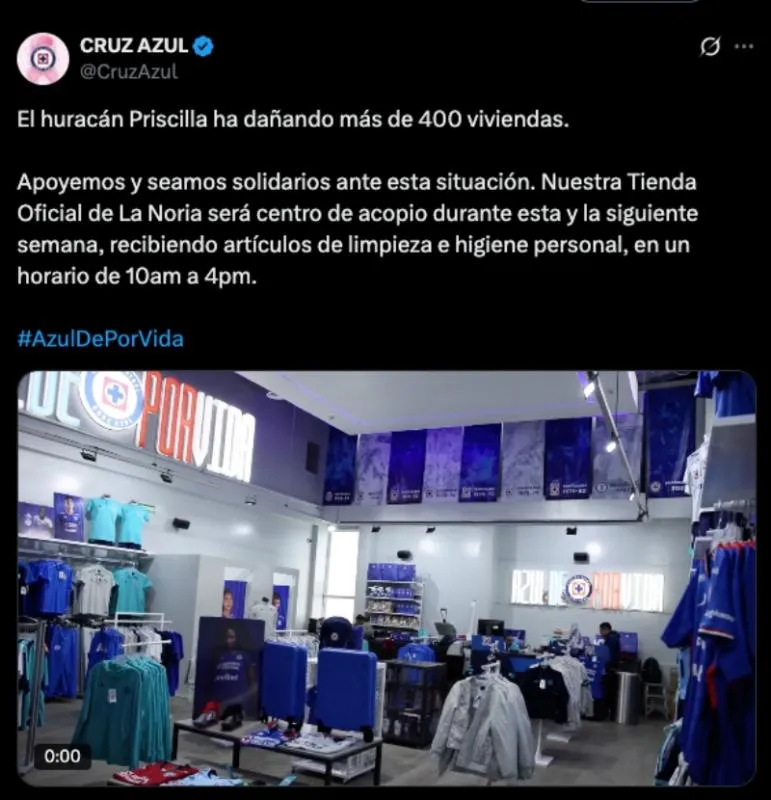 Cruz Azul habilitó la tienda como centro de acopio