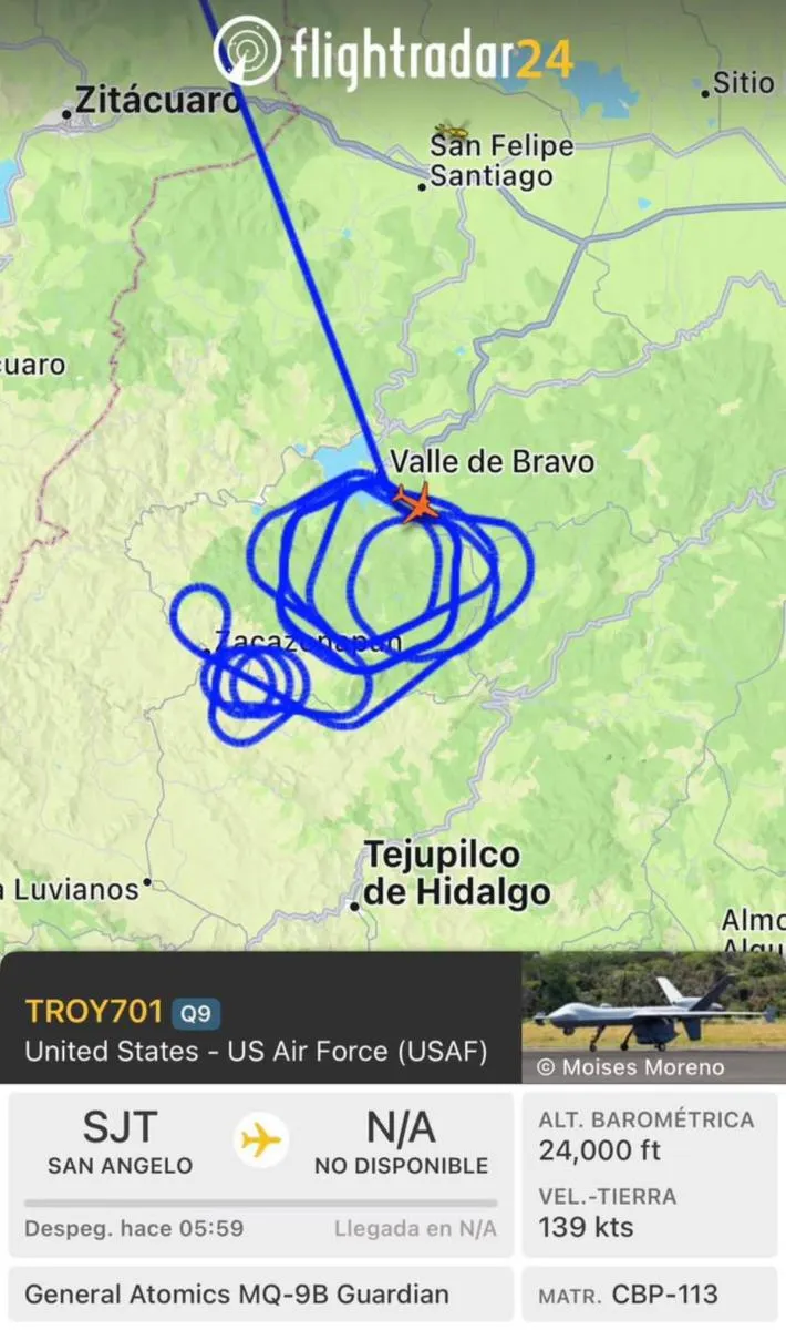 El radar detectó al dron dar vueltas por varios puntos del Estado de México / Redes Sociales