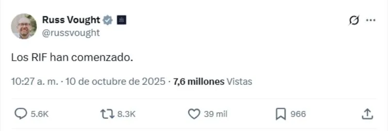 Publicación de Russ Vought en su cuenta de X