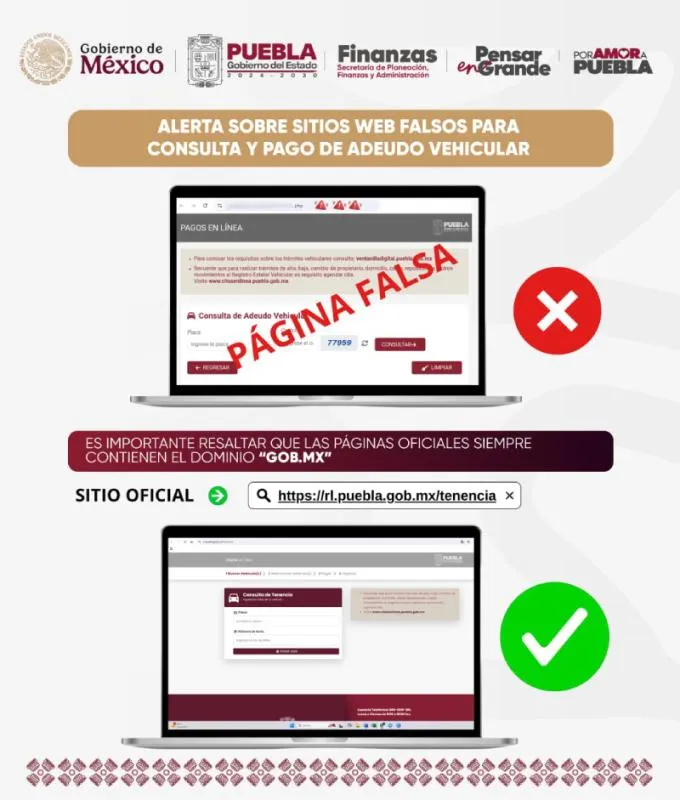 El Gobierno de Puebla detectó una página falsa que según pertenece a ellos / Especial