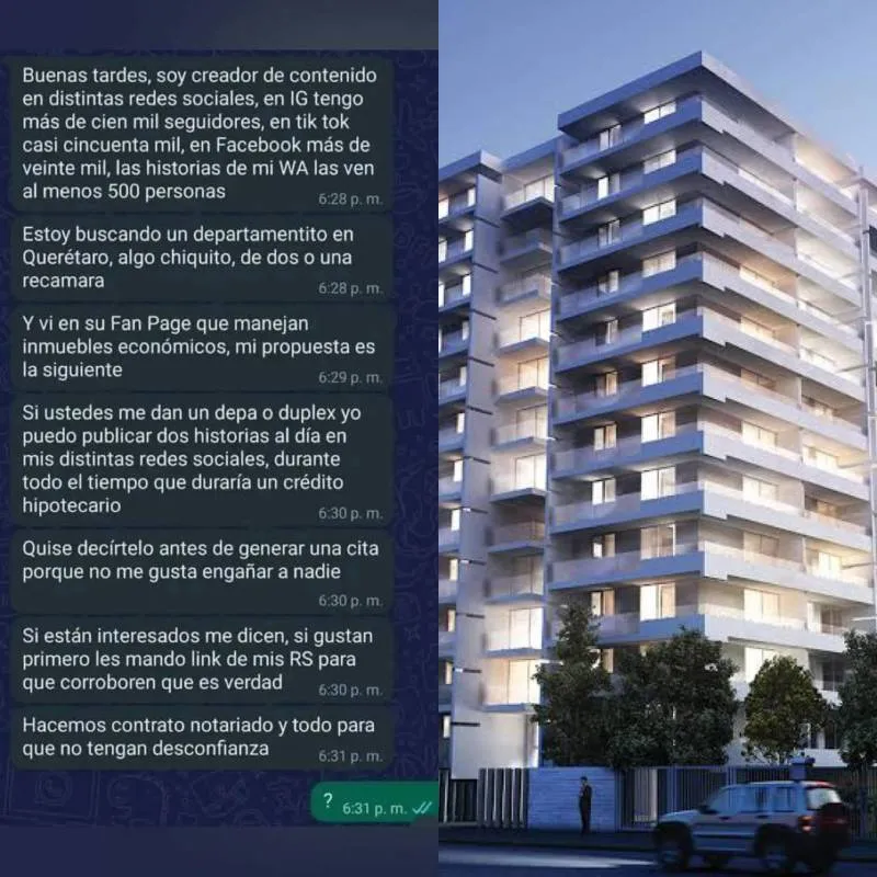 El influencer queretano ofreció no pagar renta a cambio de publicar historias diarias/RS