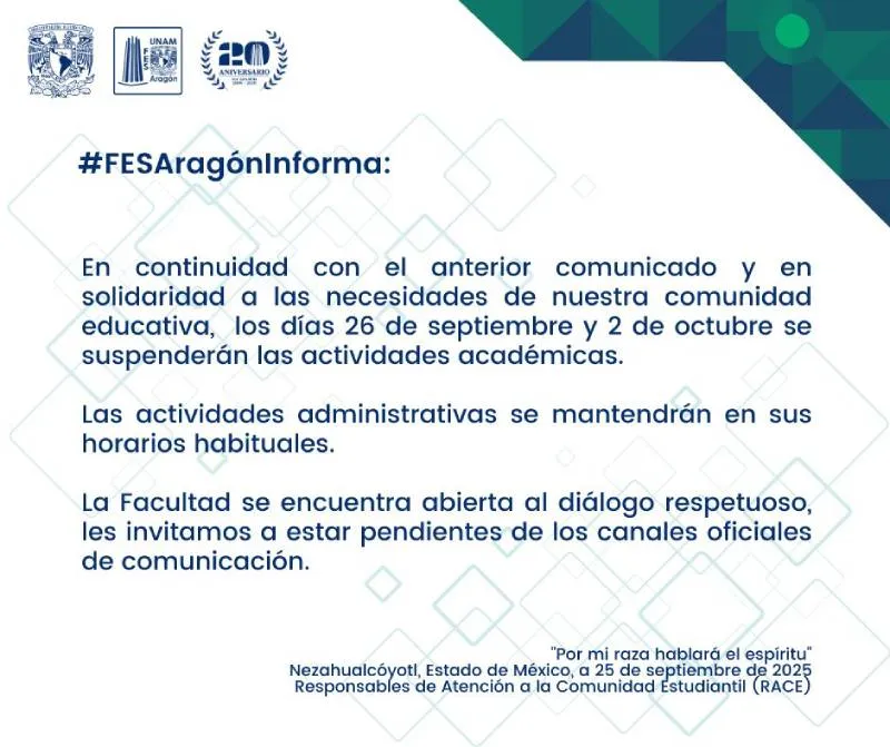 Comunicado de la FES Aragón/FES Aragón