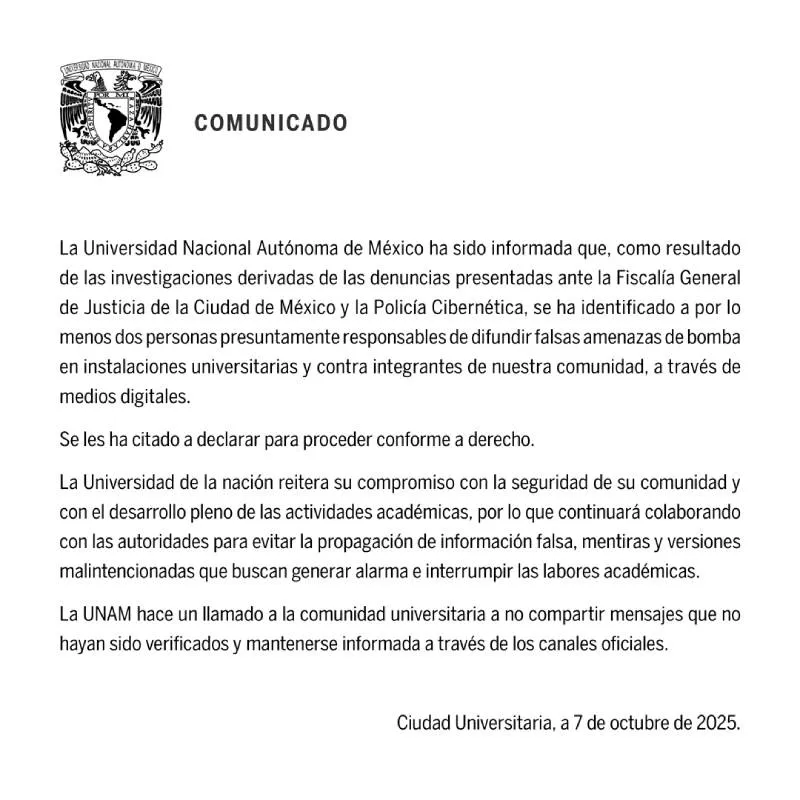 Comunicado de la UNAM