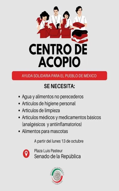 Centro de acopio del Senado. / X: @senadomexicano