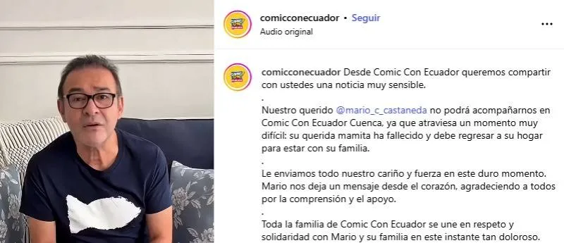 La Comic-Con mostró su apoyo al actor con un mensaje en redes/IG: @comicconecuador