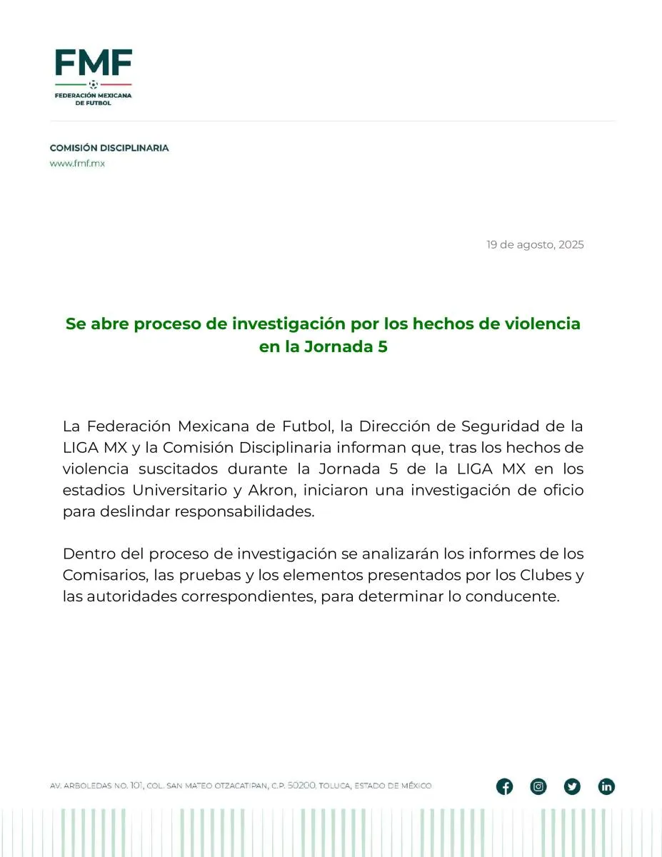 Así fue el comunicado de la FMF