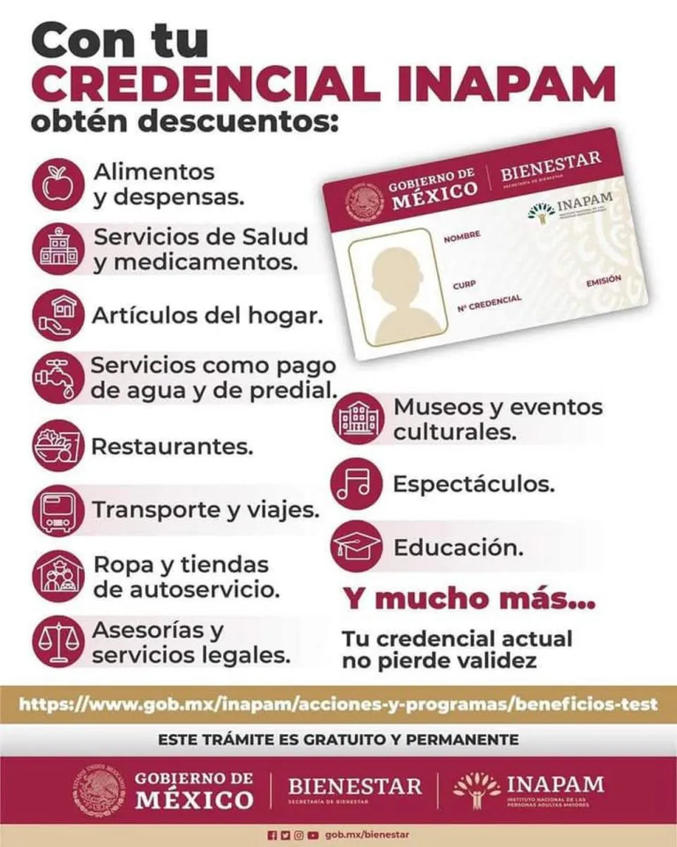 Con la credencial INAPAM se tienen más descuentos en otras partes / Redes Sociales