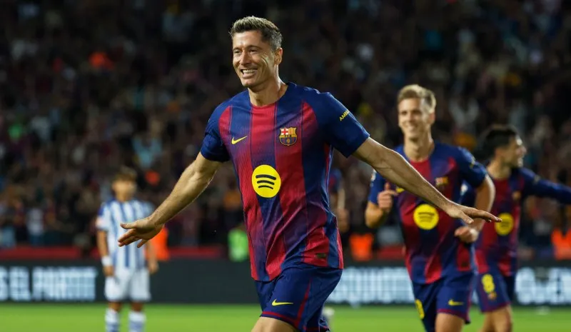 Lewandowski tras anotar con Barcelona