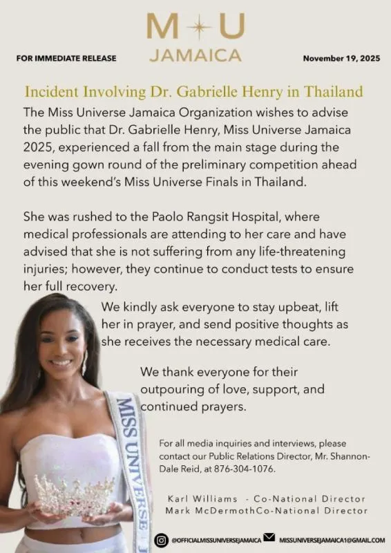 La hermana de Miss Jamaica es quien está cuidando de Gabrielle / FB: @missuniversejam