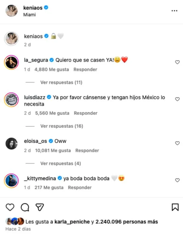Con este comentario, Kenia da a entender que ya está comprometida / IG: @keniaos