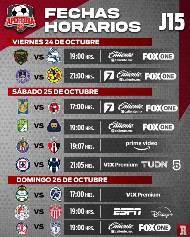 Así se jugará la Jornada 15 del Apertura 2019 | RÉCORD