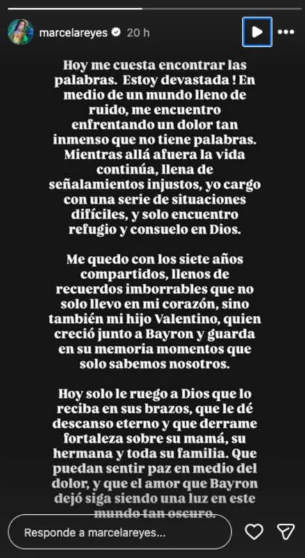 Así fue como Marcela reaccionó a la muerte de su expareja / IG: @marcelareyes