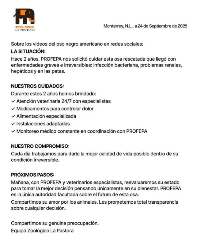 El Zoológico La Pastora fijó su posición ante los ataques / FB: @ZoologicoLaPastora