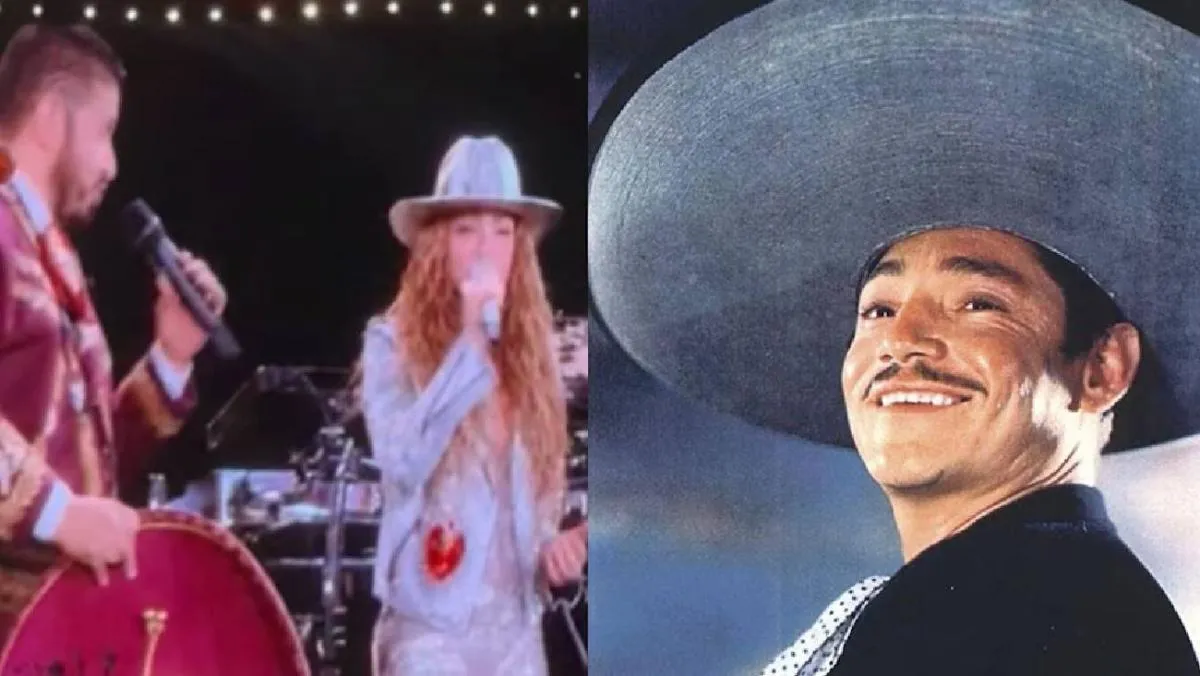La cantante colombiana apareció en el escenario acompañada de un mariachi y, con sombrero de ala ancha. / RS