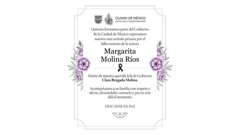Margarita Molina Ríos, madre de Clara Brugada, falleció a los 96 años este 1 de diciembre de 2025./ X