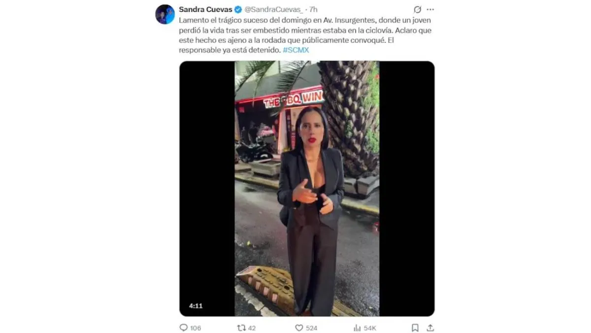 Sandra Cuevas, rechazó estar relacionada con la muerte de un joven motociclista. / Captura de pantalla