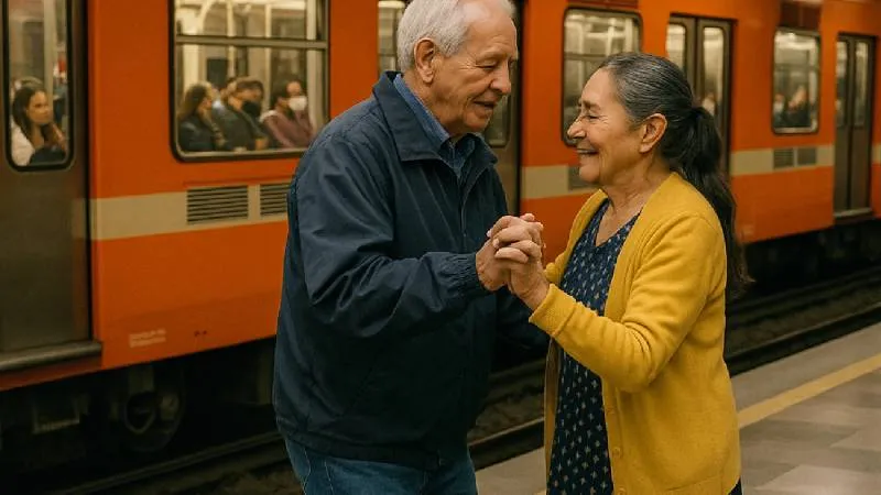 El video, grabado por uno de los usuarios presentes, muestra a los adultos mayores tomados de la mano, moviéndose al ritmo de la música. / IA