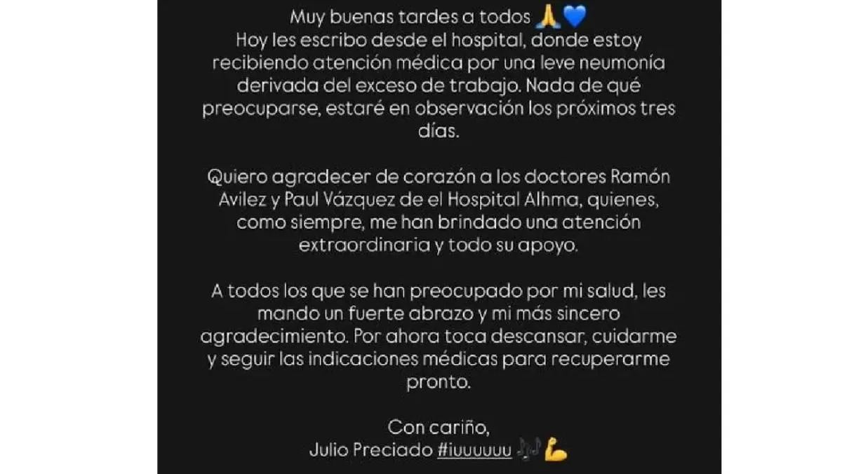 El exvocalista de la Banda El Recodo compartió un mensaje en sus redes sociales . / Captura de pantalla