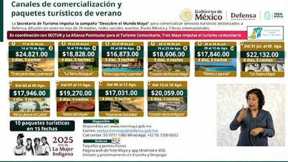 el Tren Maya puso a disposición del público 10 paquetes vacacionales . / Captura de pantalla