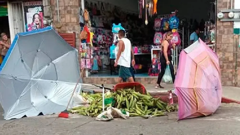 Una mujer apodada en redes sociales como “Lady Elotes” se volvió tendencia luego de ser captada en video mientras destruía el puesto de un vendedor. / RS