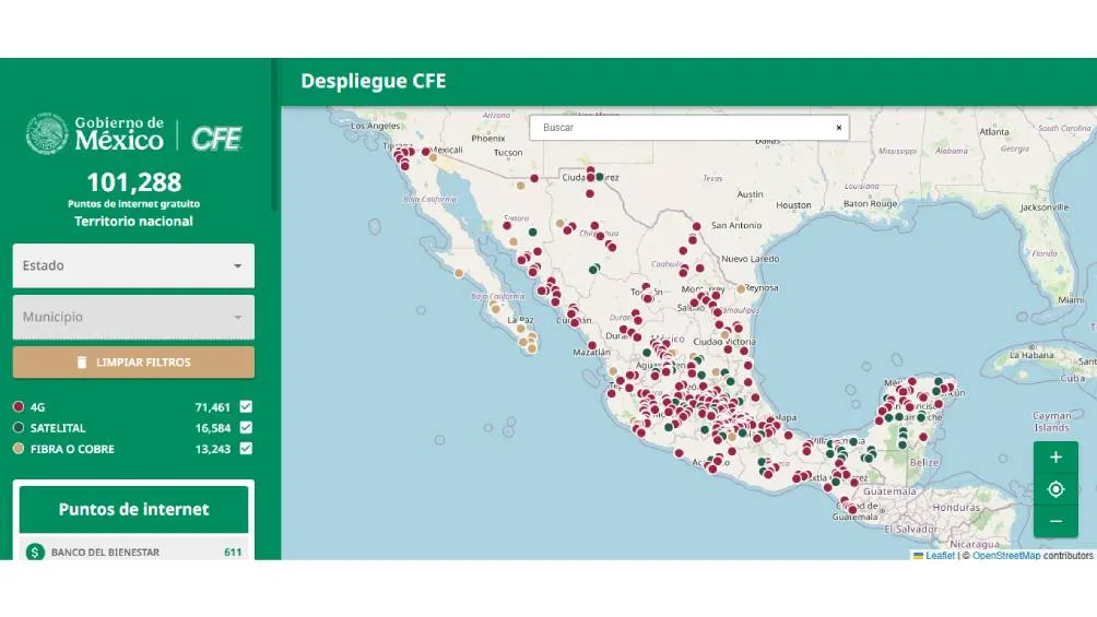 Para encontrar estos puntos cercanos a ti, puedes utilizar el Mapa de Internet para Todos de la CFE. / Captura de pantalla