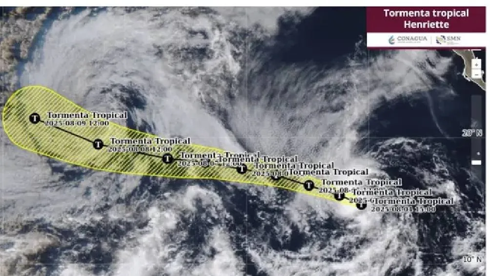 El sistema sigue una trayectoria hacia el oeste-noroeste y, según los pronósticos, se disipará para el 9 de agosto de 2025. / Conagua