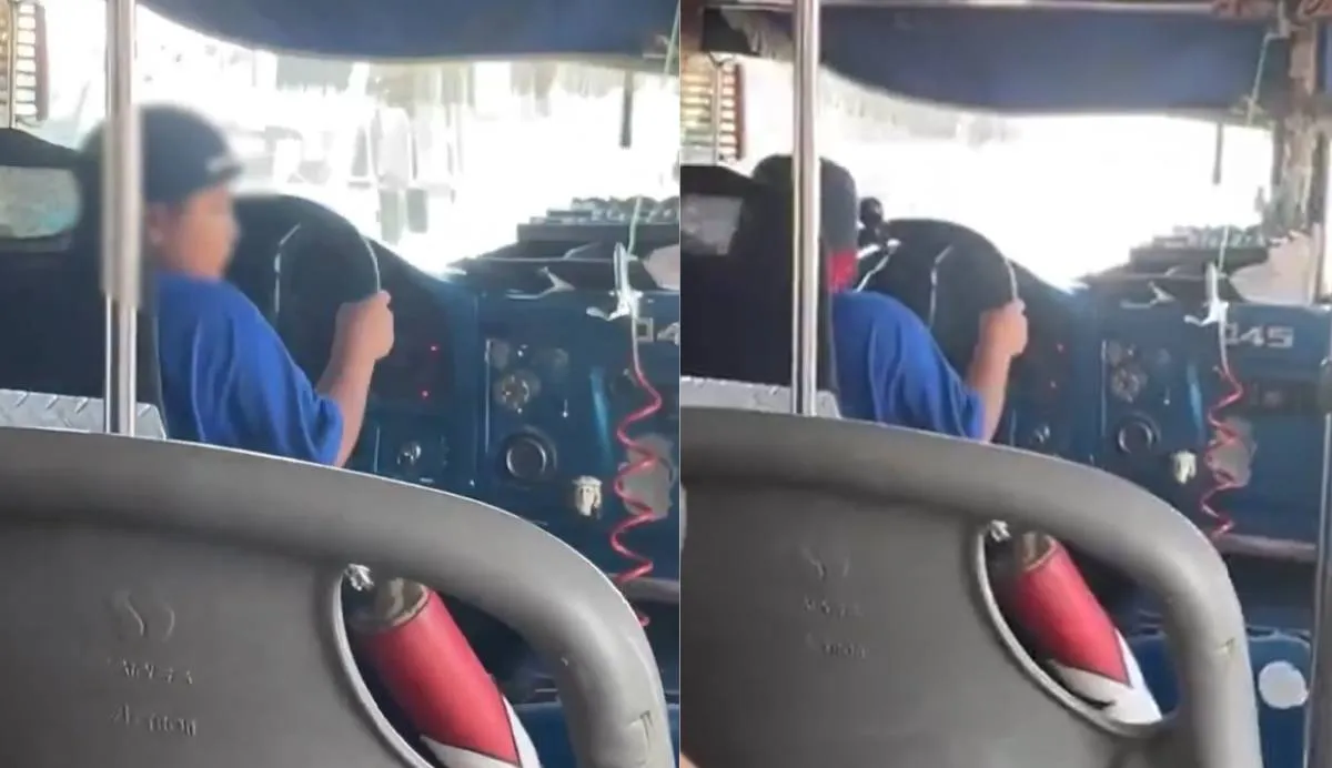 En las imágenes, grabadas por un pasajero, se observa al menor sentado en el asiento del conductor | Captura de pantalla