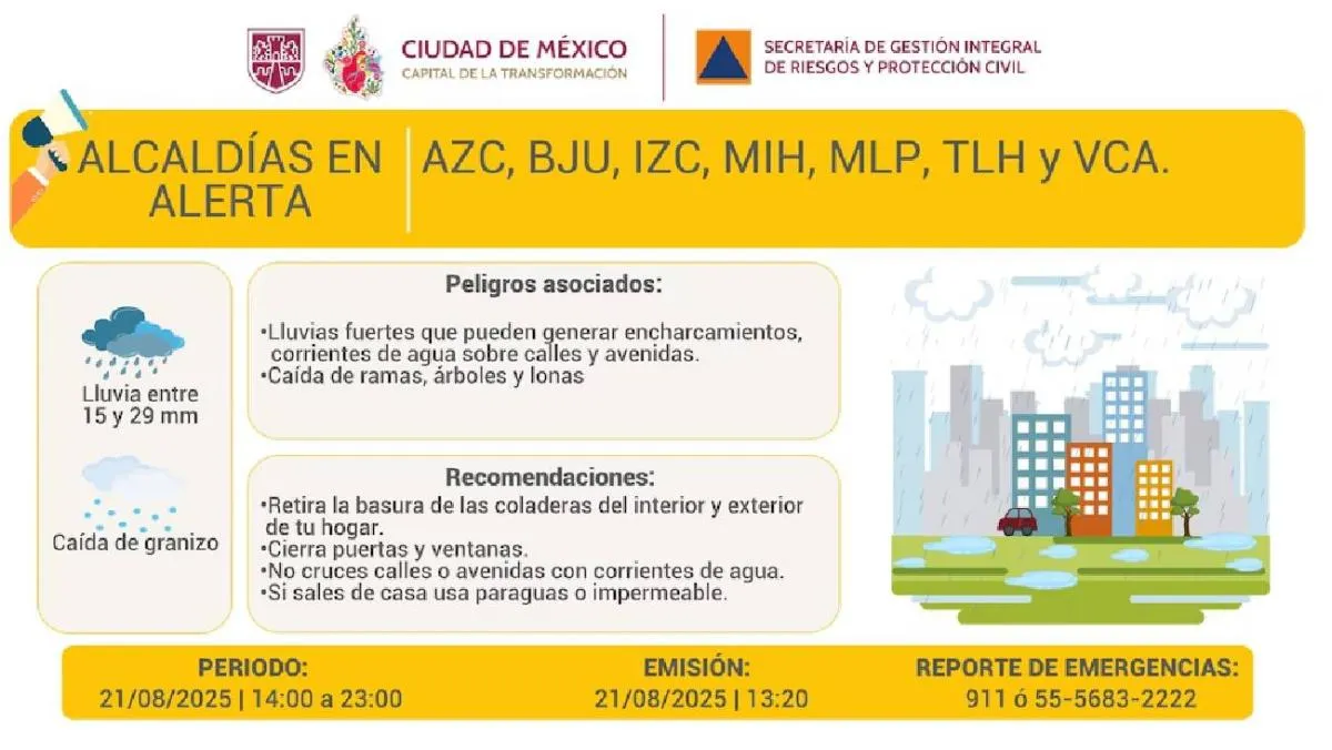 Ciudad de México y el Estado de México enfrentarán cuatro días de lluvias continuas e intensas. / X