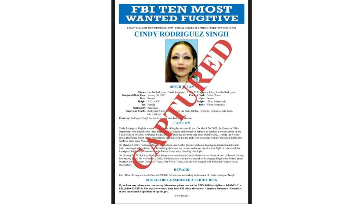 Cindy Rodríguez Singh fue incluida en la lista de los 10 fugitivos más buscados del FBI | X: @FBIDirectorKash