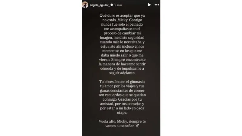 Ángela Aguilar compartió un mensaje lleno de dolor y gratitud hacia su amigo. / Captura de pantalla