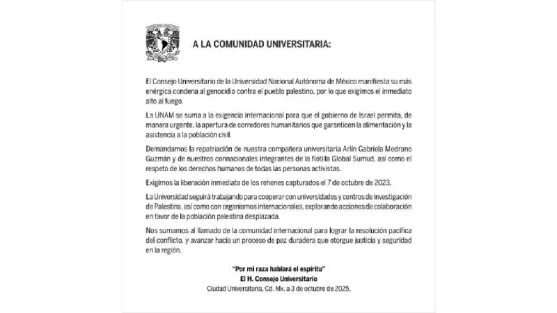 La UNAM también exigió la protección de sus integrantes y compatriotas./ UNAM